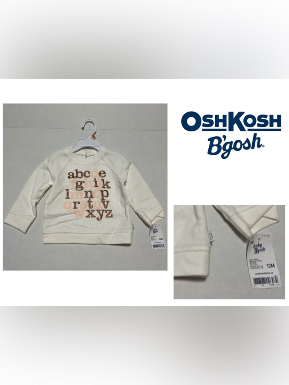 🆕OSHKOSH - 12M - NWT - INFANT GIRLS ALPHABET SWEATSHIRT